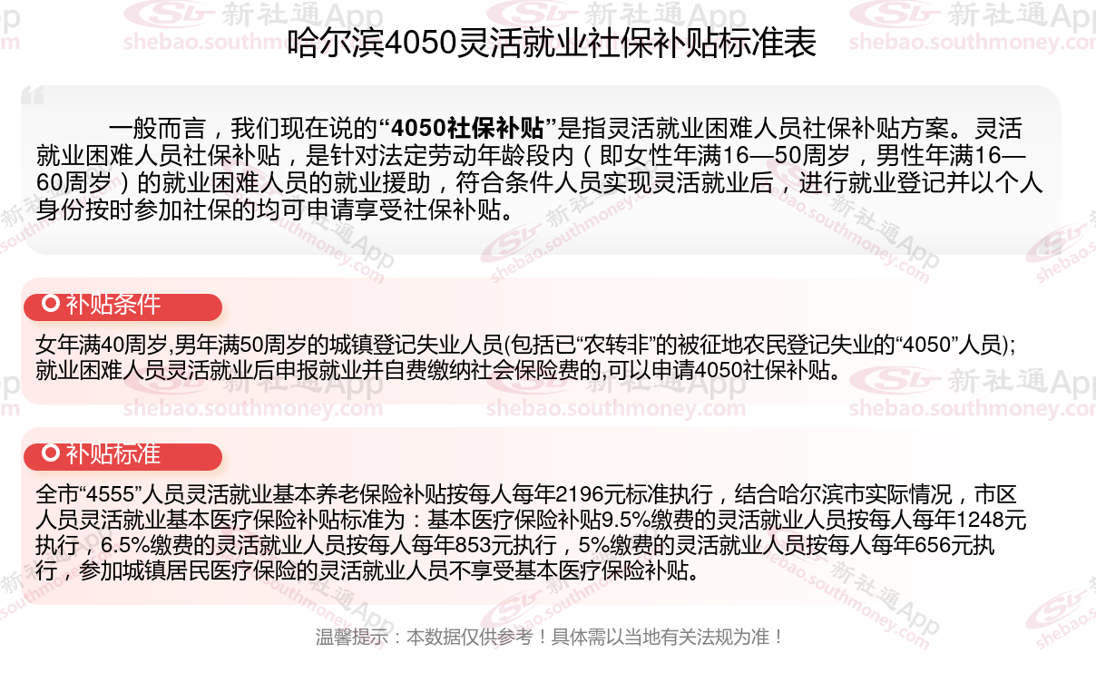 2024年哈尔滨什么条件可申请4050社保补贴 哈尔滨4050社保补贴领取最新标准一览