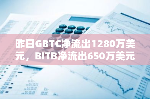 昨日GBTC净流出1280万美元，BITB净流出650万美元