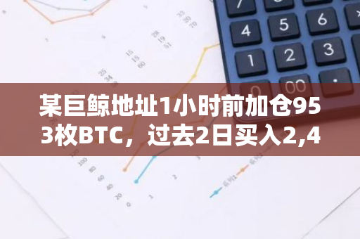 某巨鲸地址1小时前加仓953枚BTC，过去2日买入2,448枚BTC