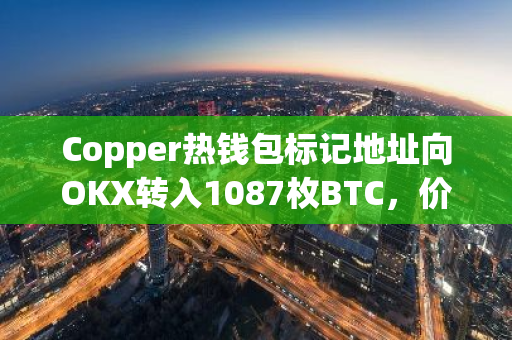 Copper热钱包标记地址向OKX转入1087枚BTC，价值6552万美元