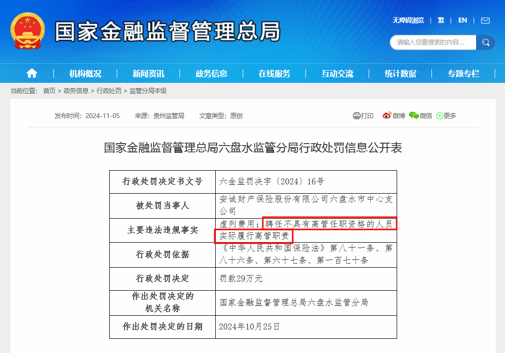 聘任不合格高管实际履职，安诚财险一支公司遭双罚，年内已有13家银行保险机构因此被罚