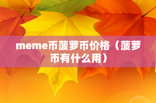 meme币菠萝币价格（菠萝币有什么用）