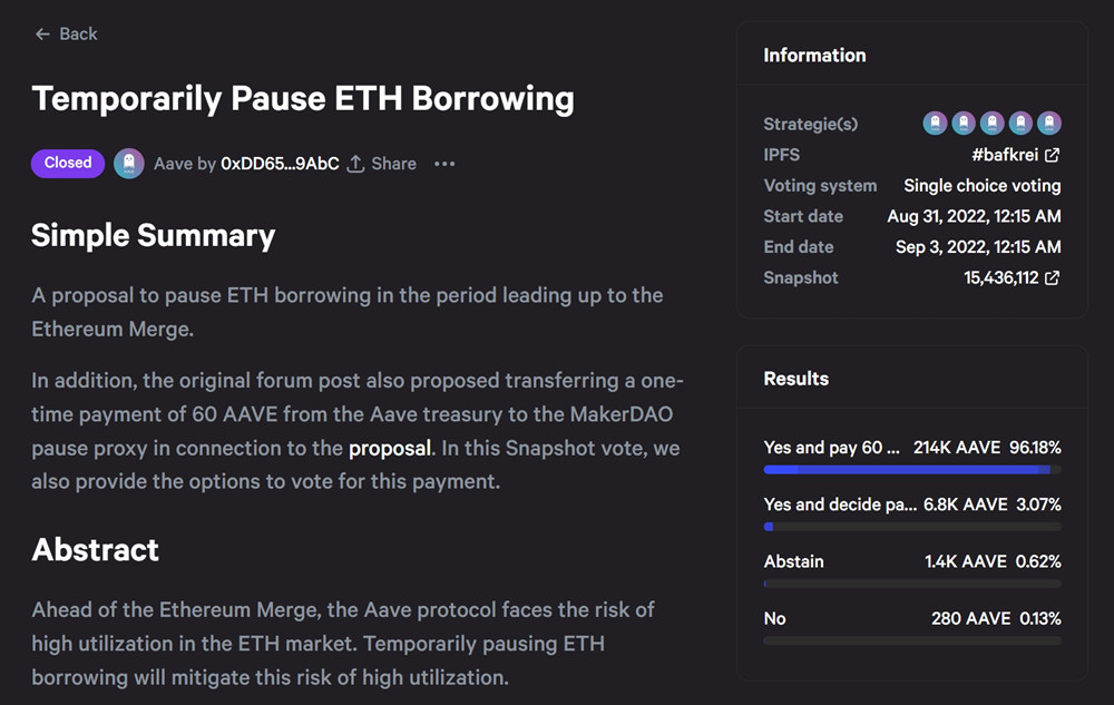 AAVE通过以太坊合并前暂停借贷提案 上线V3追溯资金提案